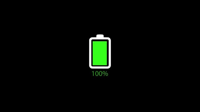 Battery 100 Percent Charge Icon Animation 4K Loop, Full Battery Charging Icon Animation