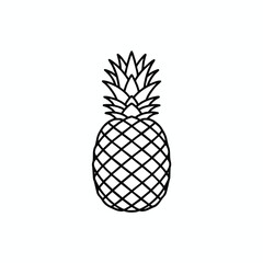 Obraz premium A minimalist black outline drawing of a pineapple with spiky green leaves against a white background