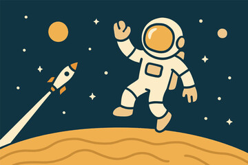Naklejka premium Human Space Exploration Celebration Astronaut Illustration