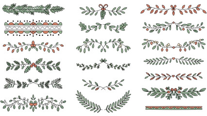 Various festive Christmas leaf and berry illustrations are arranged on a white background © Stock Image Paradise