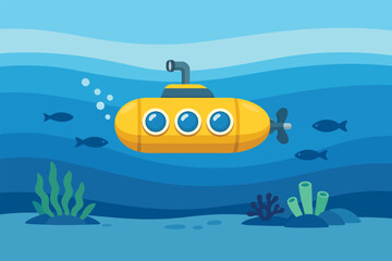Obraz premium Submarine Underwater Exploration Illustration for Submarine Day