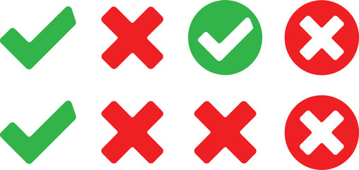 Obraz premium Green checkmarks and red crosses on white background