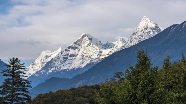 Time-lapse of Snow Mountains at Basom Tso Lake in Nyingchi, Tibet, China