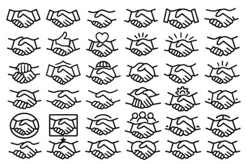 Fototapeta premium 30 Handshake Thick Outline Icons Set on White Background