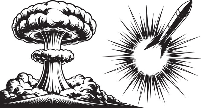 Nuclear explosion and rocket missile blast