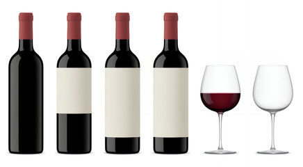 Wine bottles and glasses on a white background wine glasses
