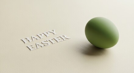 Happy Easter greeting card with green egg on beige background