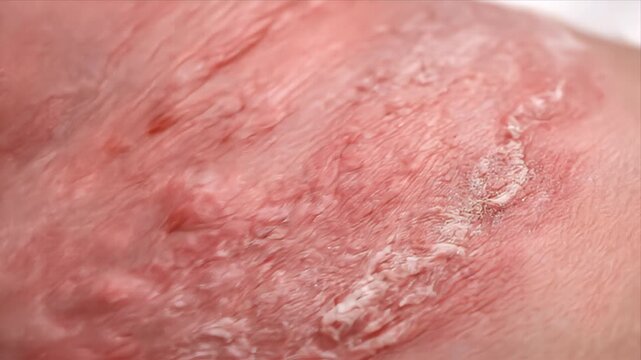 Extreme Close-Up Macro of Human Skin Affected by Chronic Dermatitis Showing Redness Inflammation and Dry Scaly Patches in Detailed Texture and Lighting