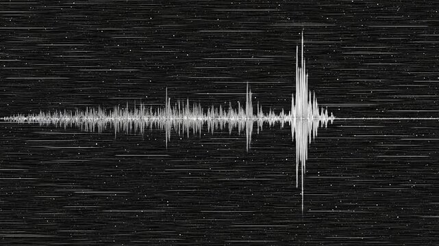 Abstract white waveform on black background for sound or seismic data