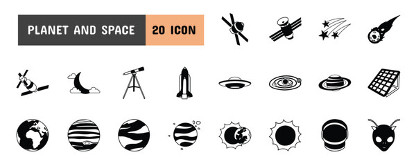 20 Planet and Space Glyph Icon Illustration Set © ahmadwil
