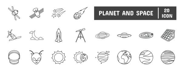 20 Planet and Space Line Icon Illustration Set © ahmadwil