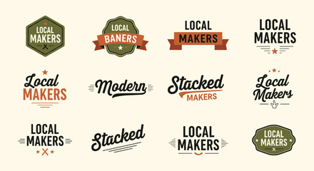 Fototapeta premium Local Makers logo collection, modern typography design, creative branding emblem set, artisan badge concept, stylish lettering 
