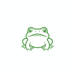 Obraz premium Minimalist green outline of a frog facing forward on a white background