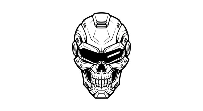 Futuristic Skull Helmet Cyberpunk Sci-Fi Robot Mask Vector Illustration