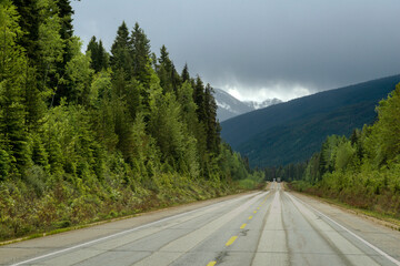 Canada, BC, Valemont.  Trans Canada Highway 16 entering Mt Robson National Park in the Canadian Rockies.