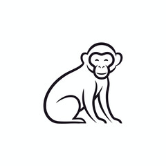 Obraz premium Stylized minimalist black line art of a smiling monkey sitting