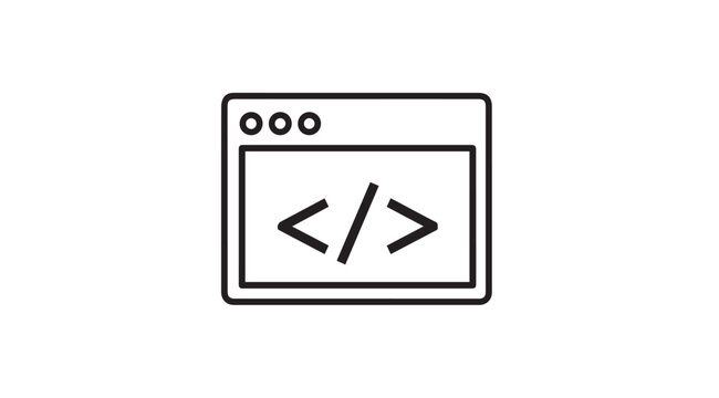 Code Icon on Browser Window Interface Programming Symbol Web Development Concept Minimalist Line Art