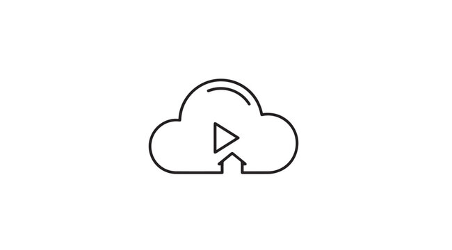 Cloud Upload Play Button Icon Simple Line Drawing