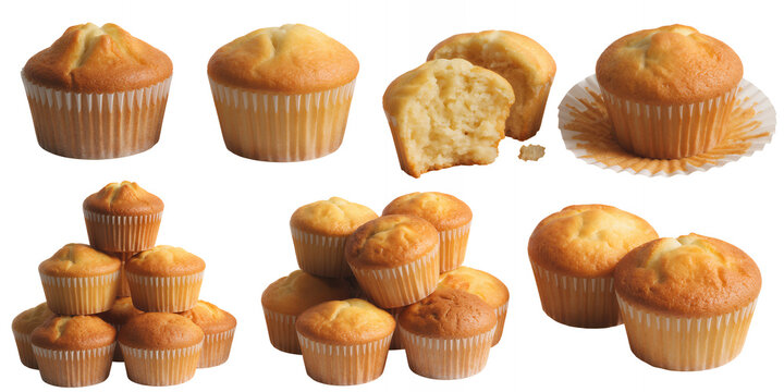 Collection of muffins on white background assorted