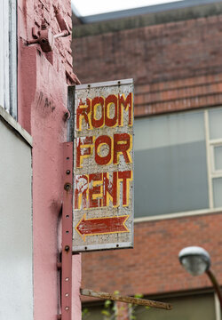 Canada, BC, Vancouver.  Hand painted Room For Rent sign in Chinatown