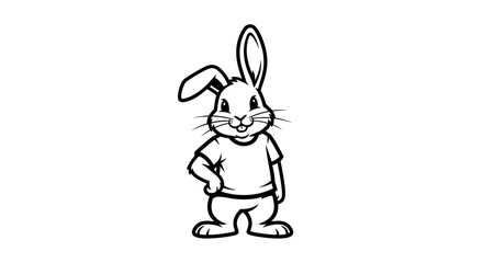 Obraz premium Cute Cartoon Rabbit Character Standing in T-shirt Black and White Line Art