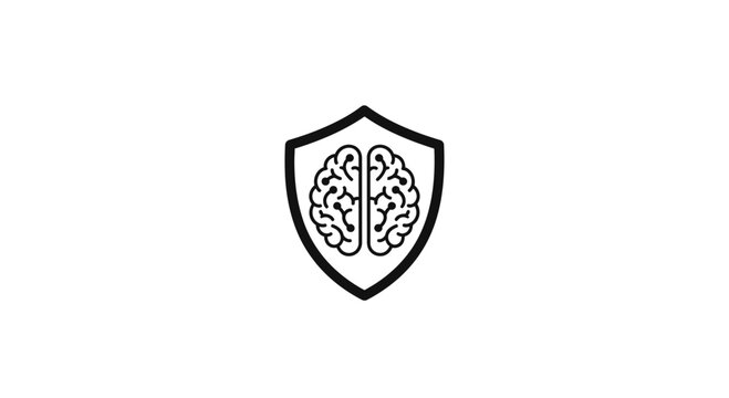 Brain Protection Shield Icon, Mental Health Security, Intellectual Property Defense