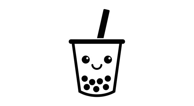 Cute Cartoon Boba Bubble Tea Drink Illustration with Happy Face
