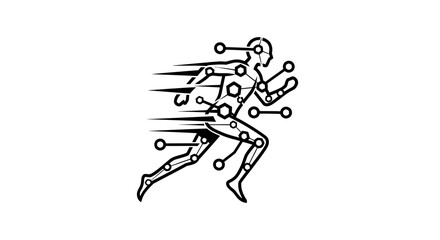 Fototapeta premium Digital Human Runner Icon with Data Points and Speed Lines