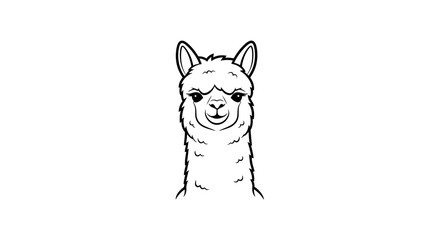 Fototapeta premium Smiling Alpaca Head Outline Drawing Isolated on White Background