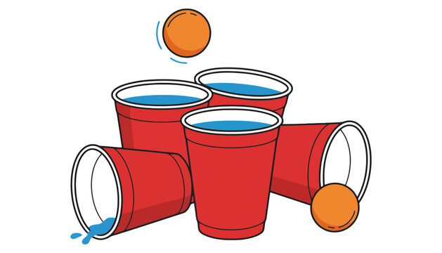 A colorful illustration of beer pong cups with balls in play