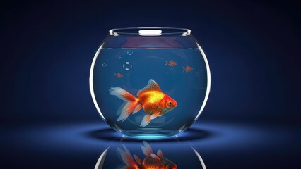 Goldfish Swimming in Glass Bowl Isolated.