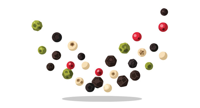 Colorful Peppercorns Mix Floating Isolated on White Background