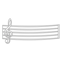 Black treble clef symbol on five line music staff with black lines five lines musical notation