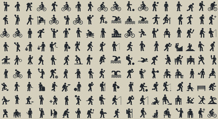 Fototapeta premium A collection of various human silhouettes in different poses and activities.