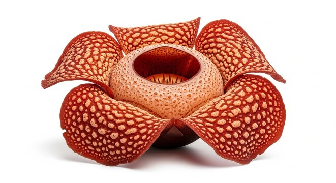Rafflesia arnoldii, the world&rsquo;s largest flower, isolated on white background. Iconic Indonesian rare plant known for its massive size and distinctive red spotted petals.