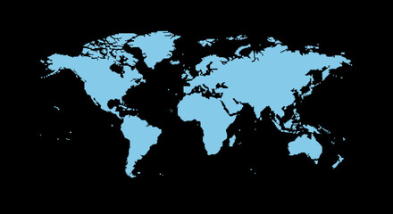 Fototapeta premium A blue world map on black background.