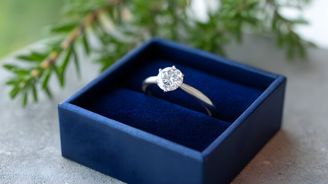 Diamond Engagement Ring in a Velvet Box Ready for a Proposal