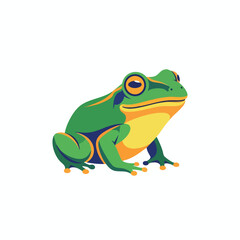 Obraz premium Stylized green frog with yellow belly and orange accents, on white background