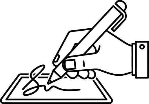 Person signing official document with ink pen