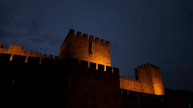 Sao Jorge Castle At Lisbon In Lisbon District Portugal. Illuminated Medieval Castle.