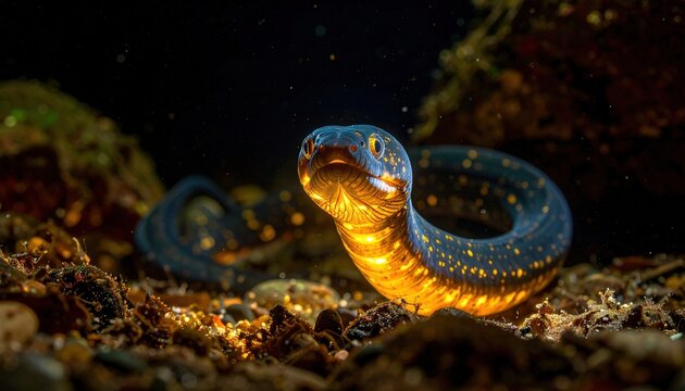 Captivating Electric Eel coiled and glowing with bioluminescence underwater