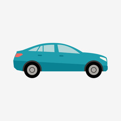 Fototapeta premium Cartoon illustration of a side view of a sedan car. Car vector icon in flat design style.