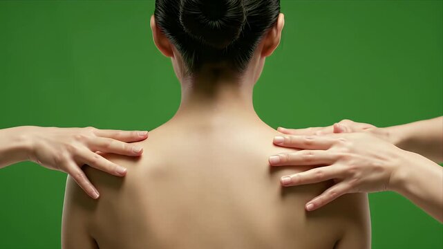 Seamless Loop Back Massage with Multiple Hands on Green Screen Background Showing Relaxing Touch and Therapeutic Care for Well-being