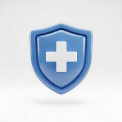Obraz premium Blue shield with a white plus sign icon, healthcare concept.