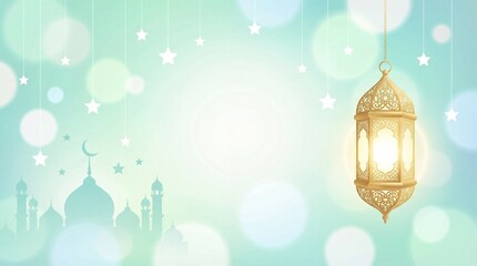 Obraz premium Ramadan kareem background with golden lantern and mosque silhouette