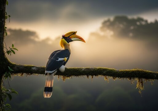 A commanding portrait of the Rhinoceros Hornbill, one of Southeast Asia&rsquo;s most iconic birds. The glowing casque contrasts boldly against the darkness, representing tropical majesty and conservation aw
