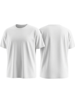 白いTシャツのモックアップ、前面と背面。シンプルなデザインで、カスタマイズ可能なプレーンな半袖Tシャツのテンプレート。アパレルブランドのプロモーションやデザインプレゼンテーションに最適。