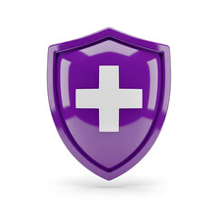 Obraz premium 3D purple shield with a white plus sign symbol.