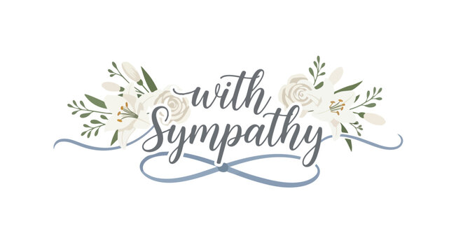 Elegant message of sympathy with delicate white floral adornments, graceful script, and serene blue accents, effectively conveying heartfelt