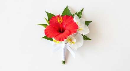Red Hibiscus and White Flowers Bouquet.